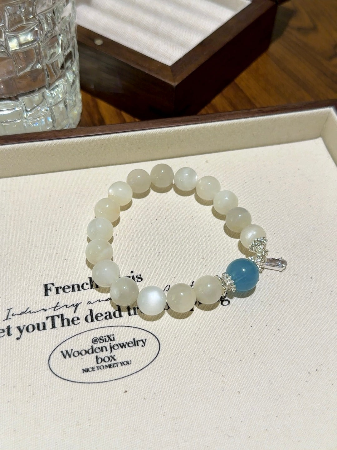 ▫️▪️ White moonlight aquamarine bracelet